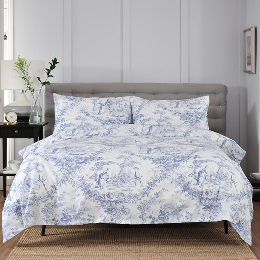 The Lyndon Company Toile Blue Printed Cotton Duvet Cover