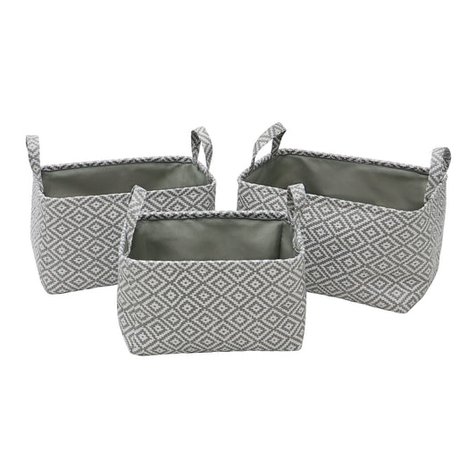 Argyle Set of 3 Rectangular Paper Storage Baskets With Handles