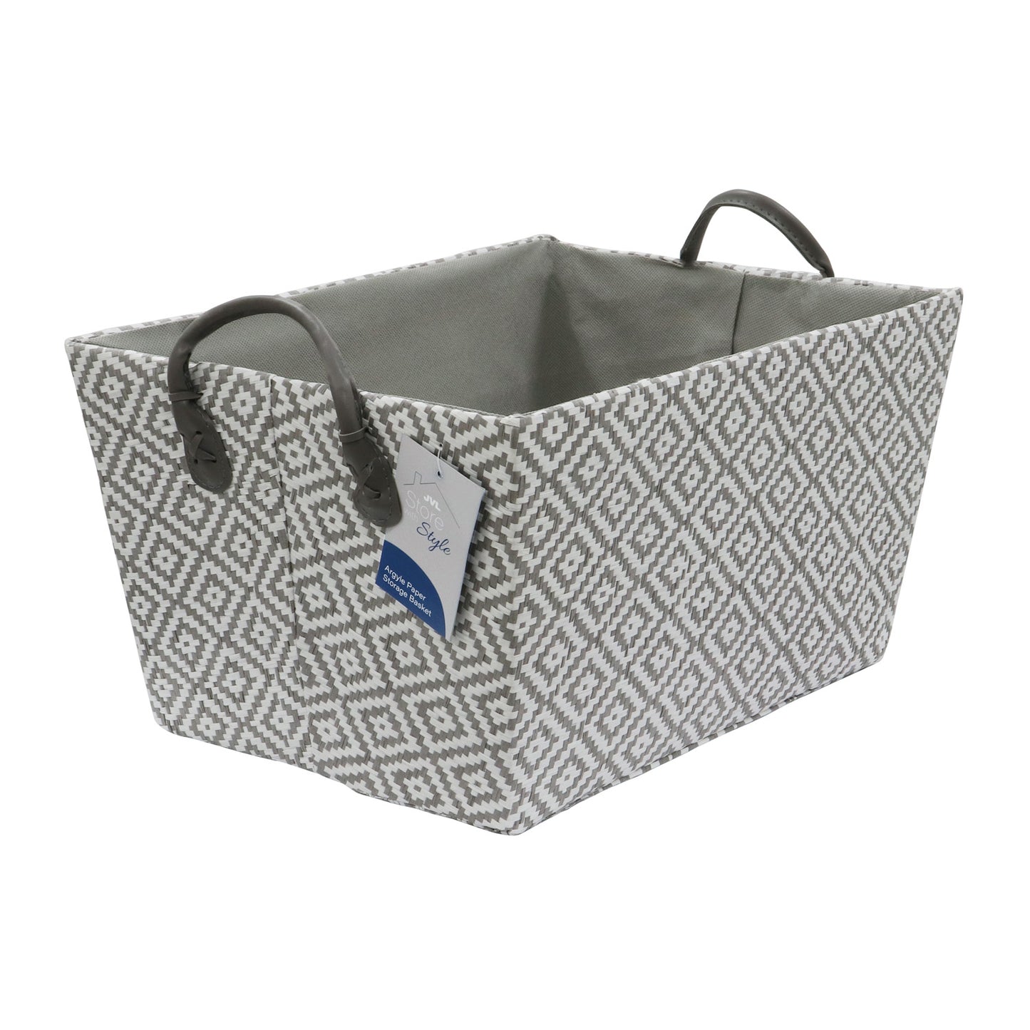 Argyle Rectangular Paper Storage Basket With PU Handles