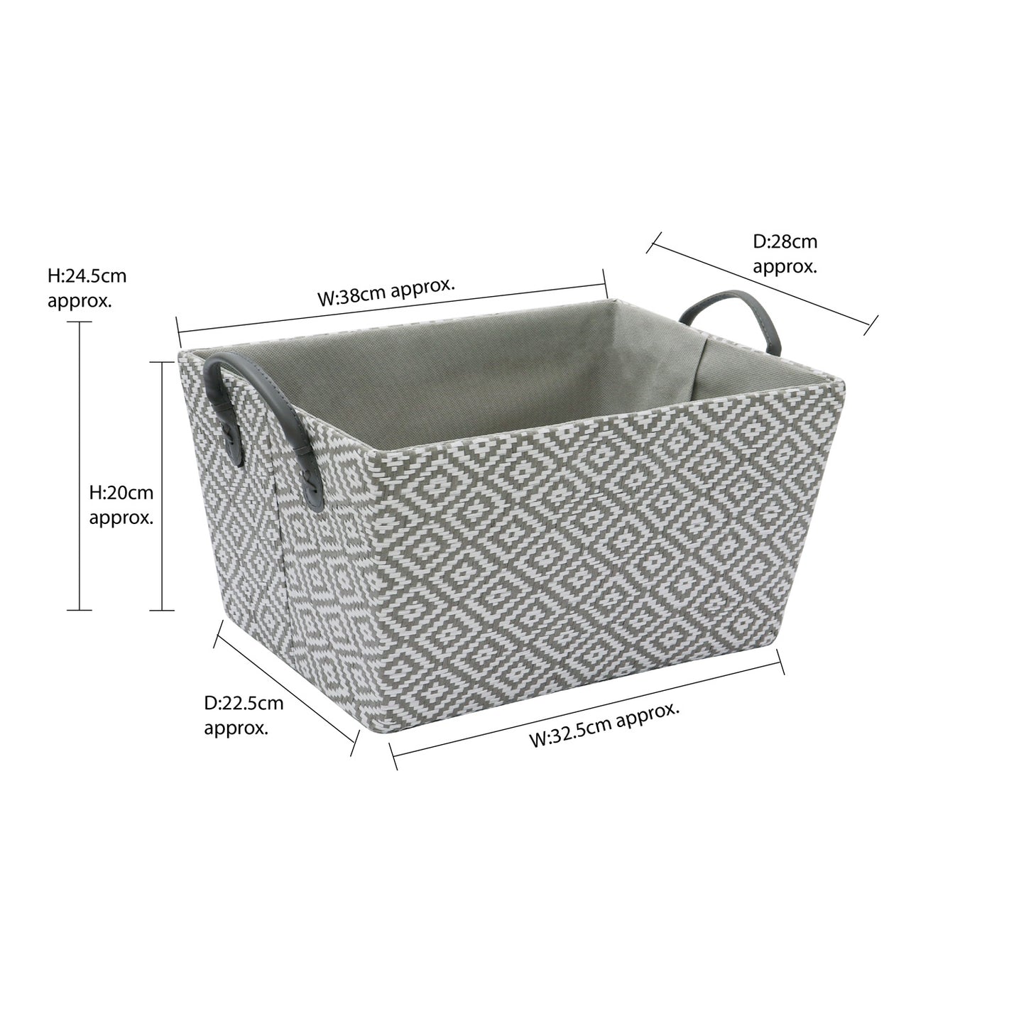 Argyle Rectangular Paper Storage Basket With PU Handles