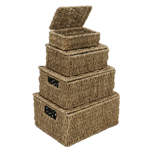 Seagrass Set Of 4 Rectangular Lidded Storage Baskets