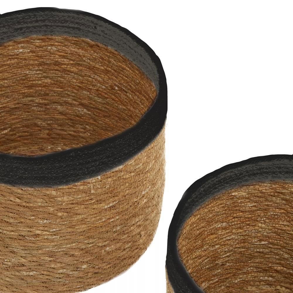 Lidi Set Of Three Natural And Black Seagrass Baskets