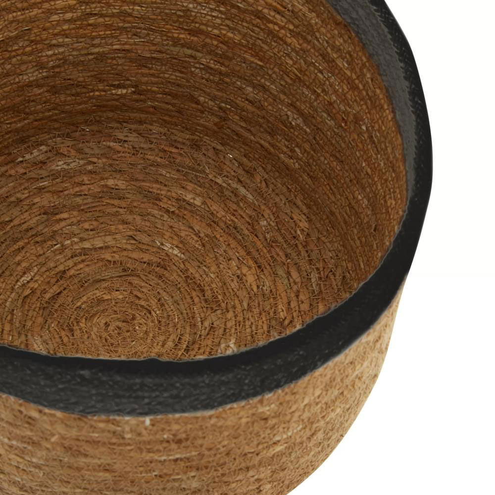 Lidi Set Of Three Natural And Black Seagrass Baskets