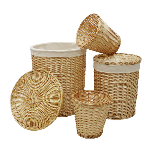 Acacia Honey Willow Round Laundry Baskets and Bins Set
