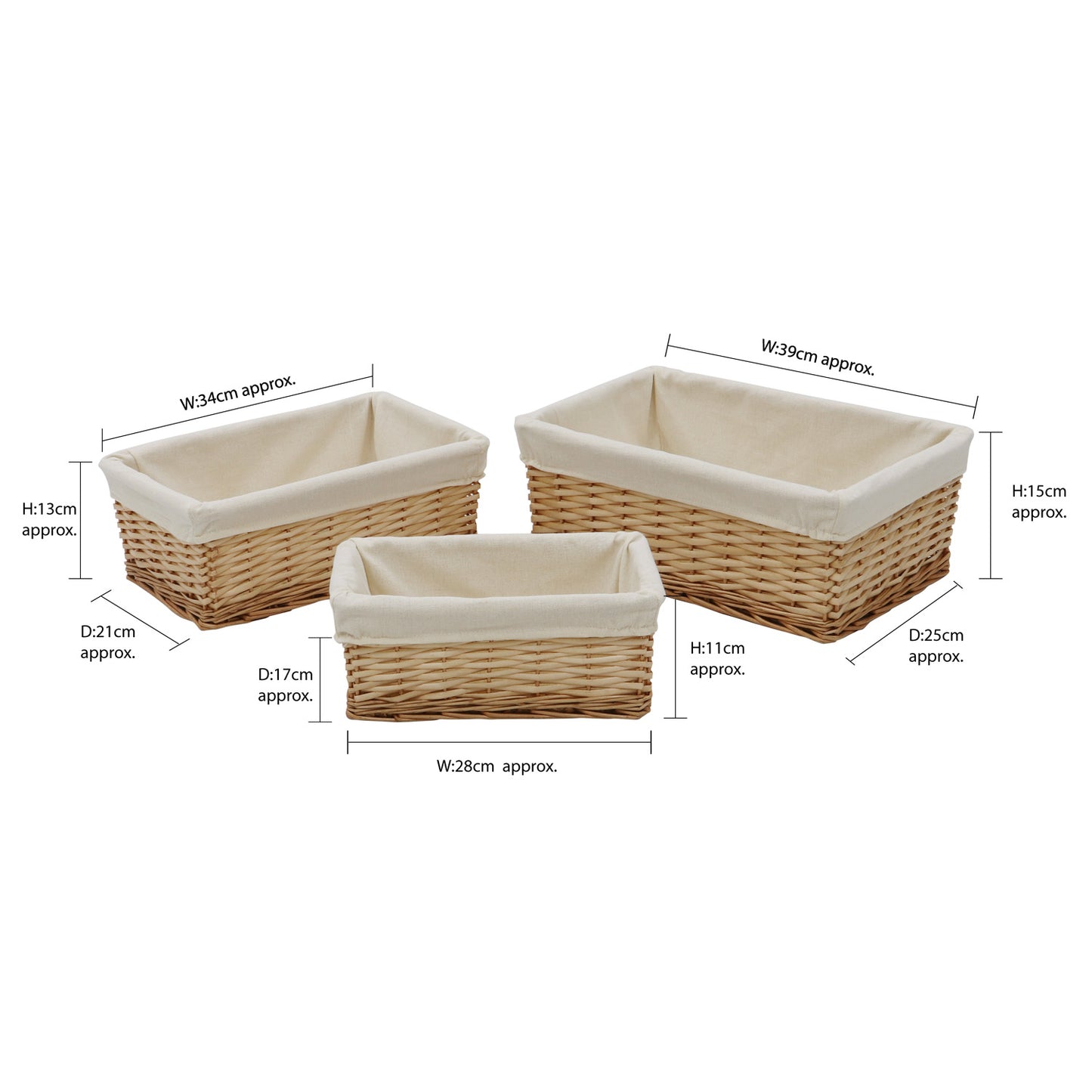Acacia Honey Set of 3 Rectangular Willow Storage Baskets