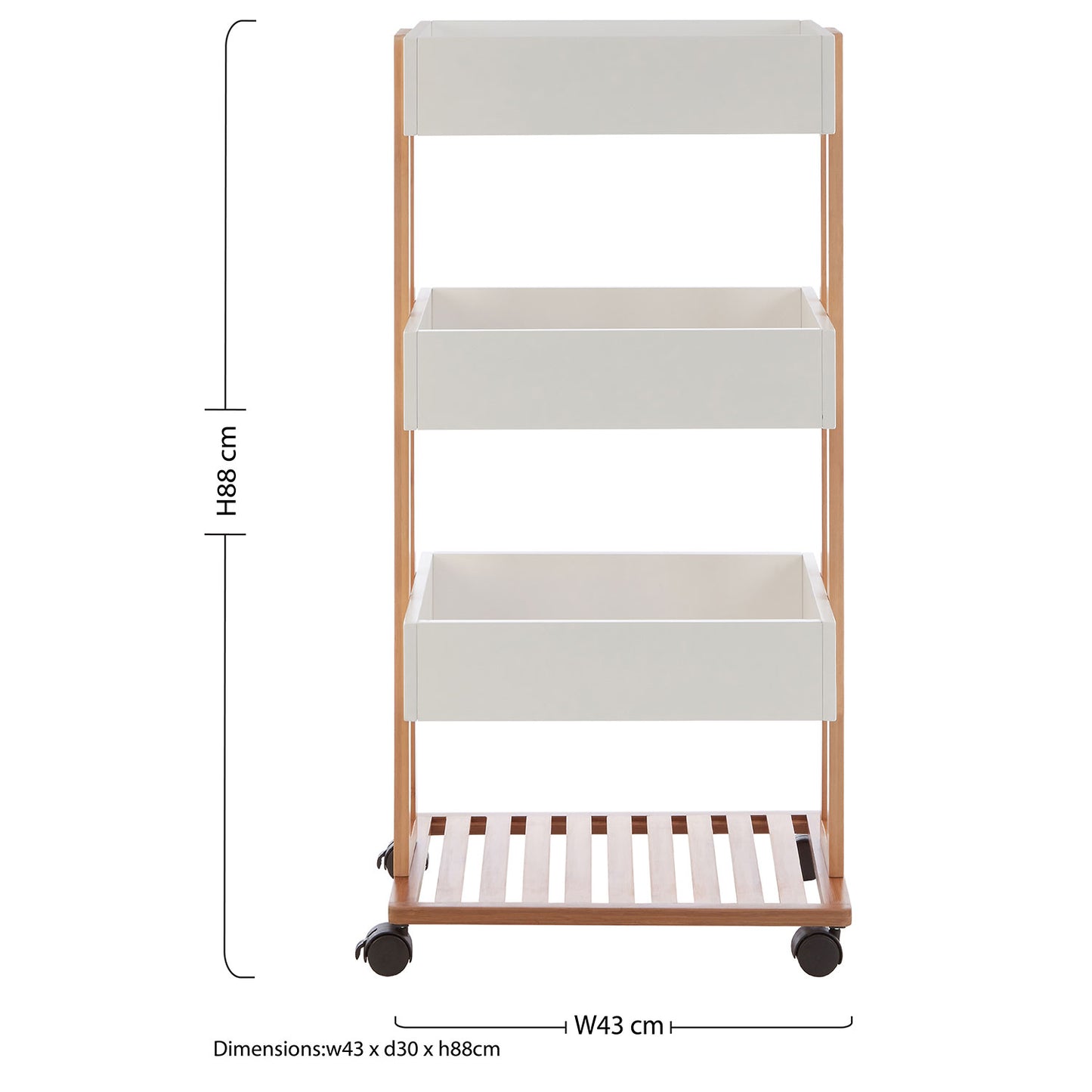 Nostra 4 Tier Bamboo and White Storage Trolley