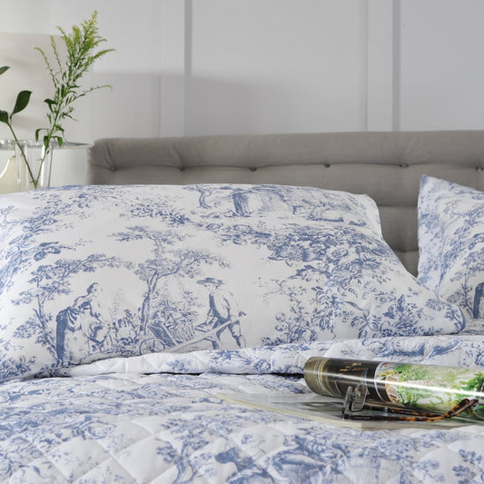 The Lyndon Company Toile Blue Printed Cotton Housewife Pillowcase (Pair)