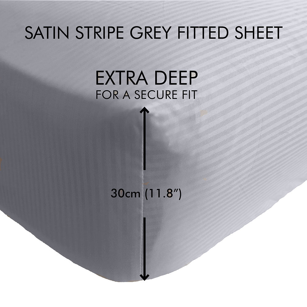 Catherine Lansfield Grey Satin Stripe 300TC Deep Fitted Sheet 30cm Catherine Lansfield Grey Satin Stripe 300TC Deep Fitted Sheet 30cm