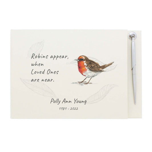 Personalised Robin Condolence Guest Book
