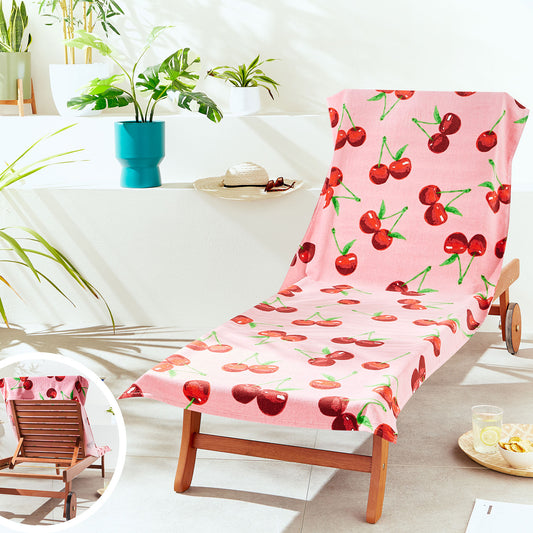 Catherine Lansfield Cherries Pink Cotton Beach Sun Lounger Towel