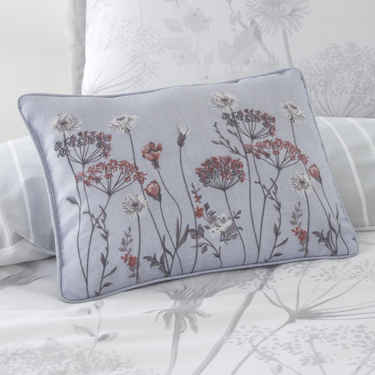 Catherine Lansfield Meadowsweet Grey Floral Embroidered Cushion