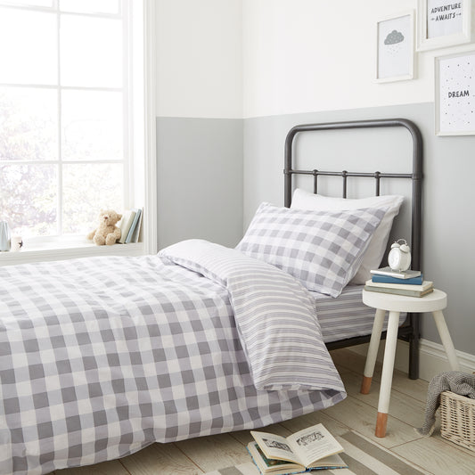 Bianca Grey Check and Stripe 100% Cotton Duvet Set