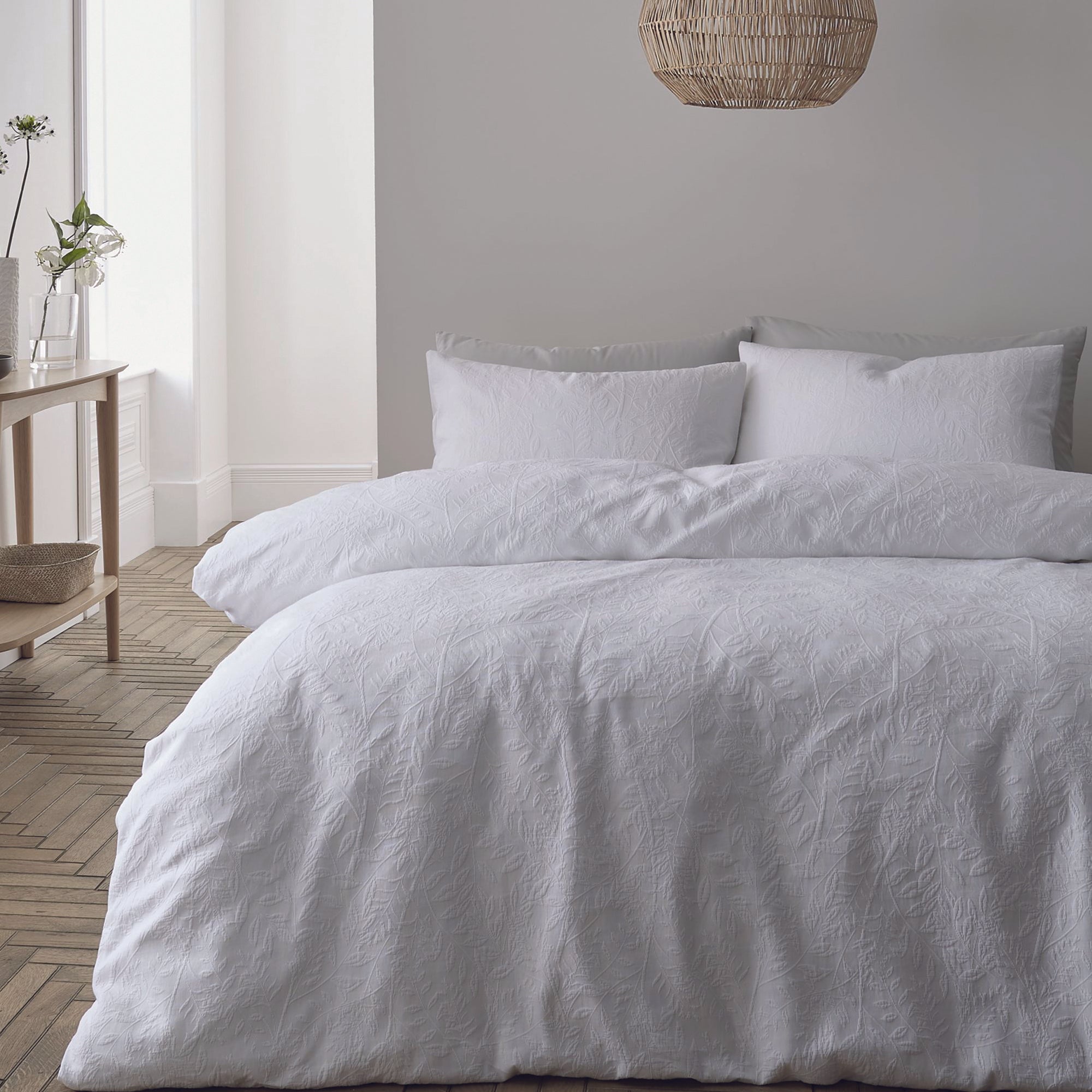 Bianca White Matelasse Leaves Cotton Duvet Set Julian Charles Home