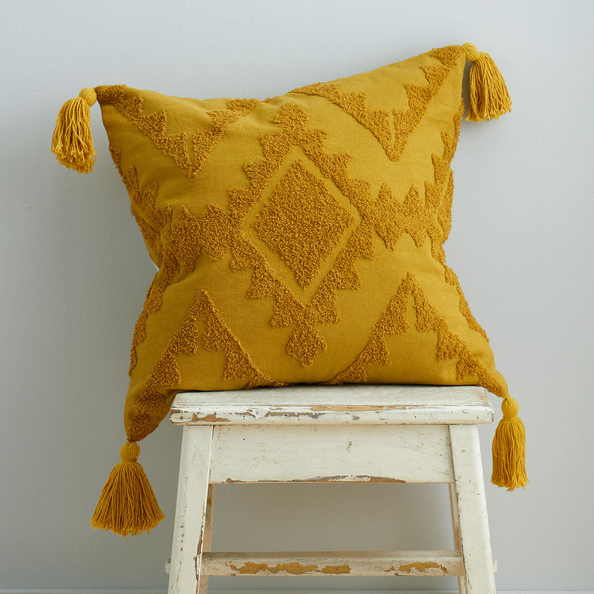 Pineapple Elephant Imani Ochre Tufted Tassel Cushion (45cm x 45cm