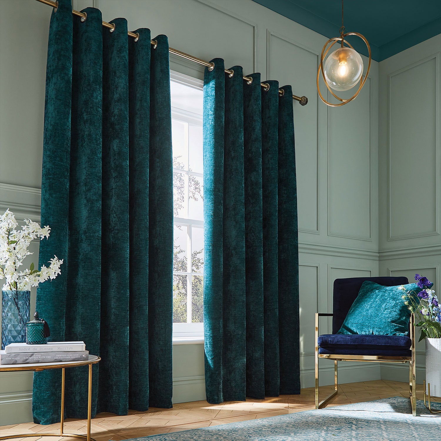 Hyperion Interiors Selene Rich Teal Thermal Eyelet Curtains W 117cm hyperion-interiors-selene-rich-teal-thermal-eyelet-curtains-w-117cm
