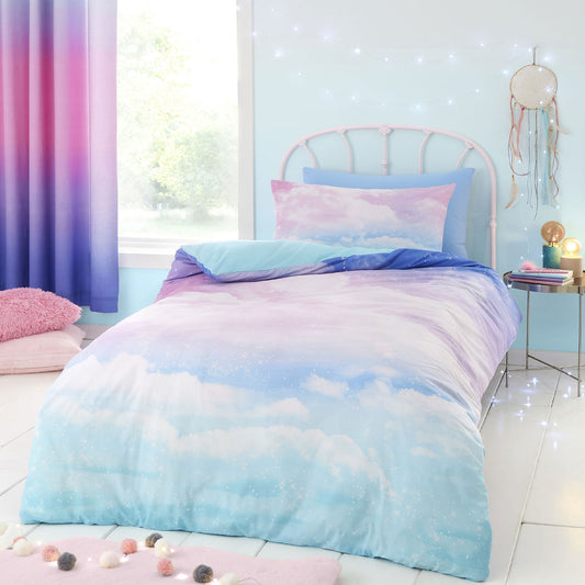 Catherine Lansfield Ombre Rainbow Clouds Pastel Reversible Duvet Set