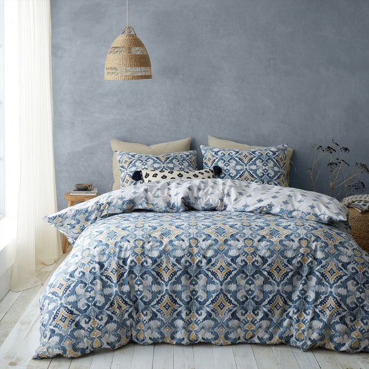 Pineapple Elephant Inara Ikat Indigo Blue Reversible Duvet Cover Set