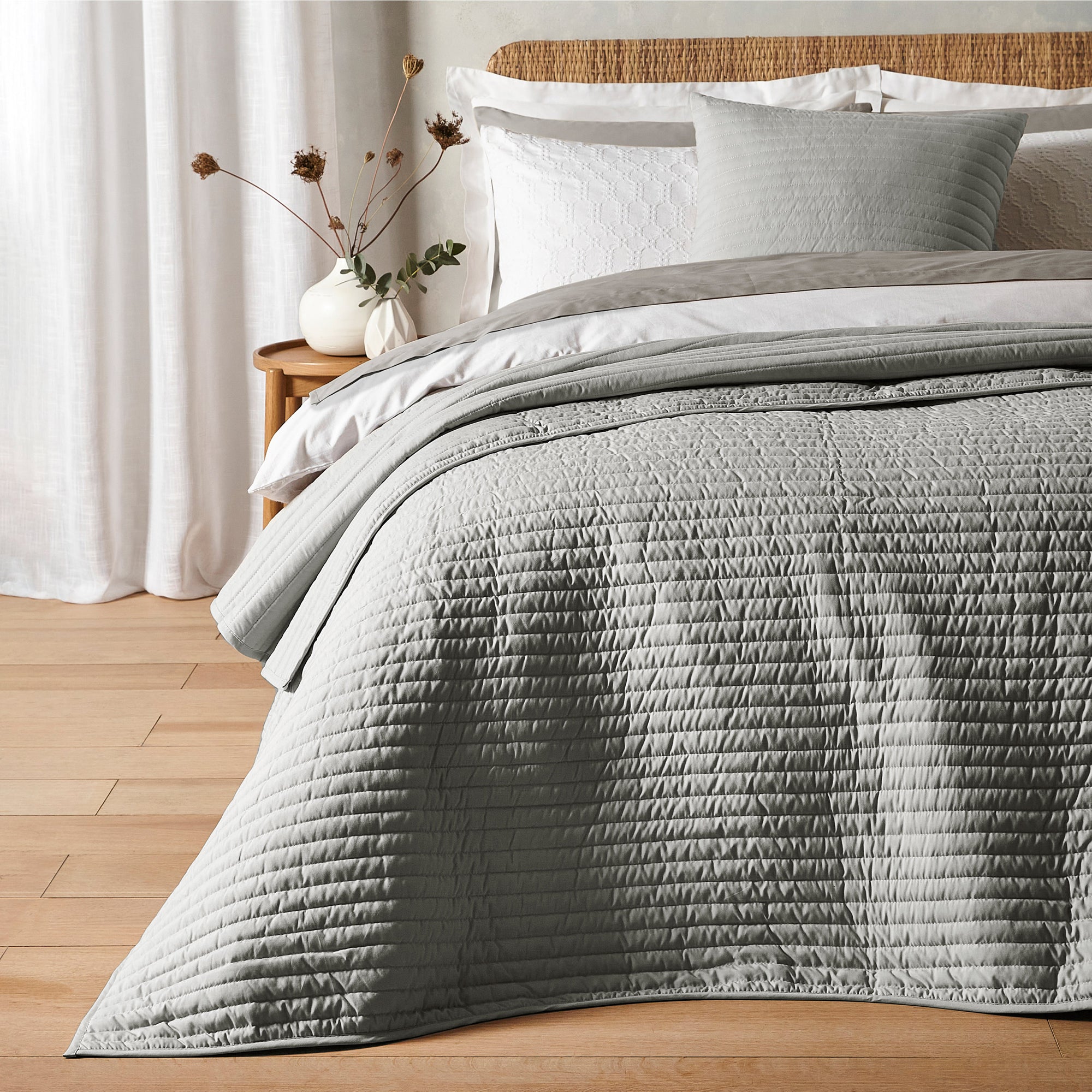 Bianca Silver Quilted Lines Bedspread (220cm x 230cm) Julian Charles Home