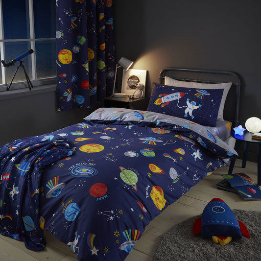 Catherine Lansfield Lost In Space Blue/Grey Reversible Duvet Set