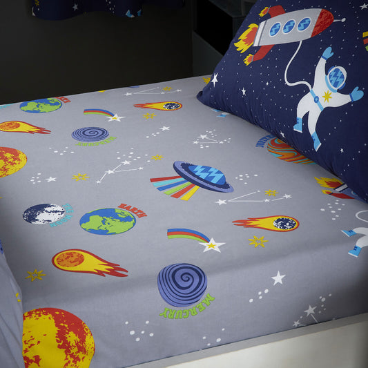 Catherine Lansfield Lost In Space Grey Fitted Sheet