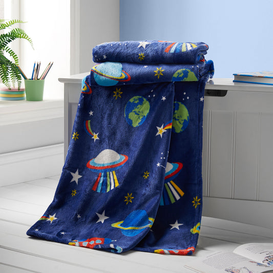 Catherine Lansfield Lost In Space Cosy Blue Fleece Throw (130cm x 170cm)