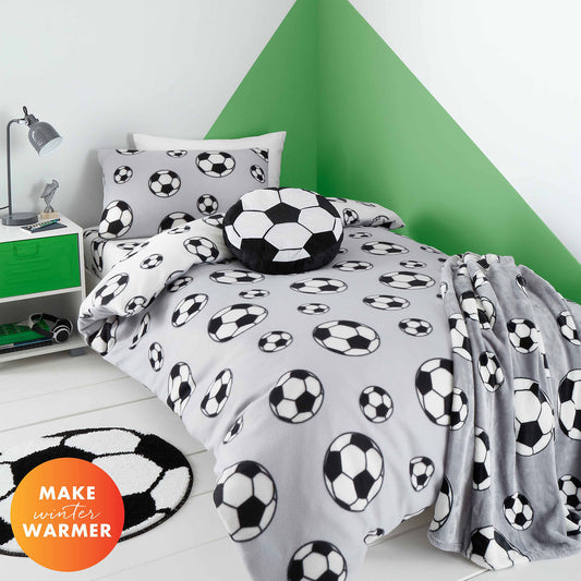 Catherine Lansfield Cosy Grey Football Fleece Reversible Duvet Set