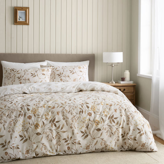 Catherine Lansfield Isadora Natural Floral Reversible Duvet Set