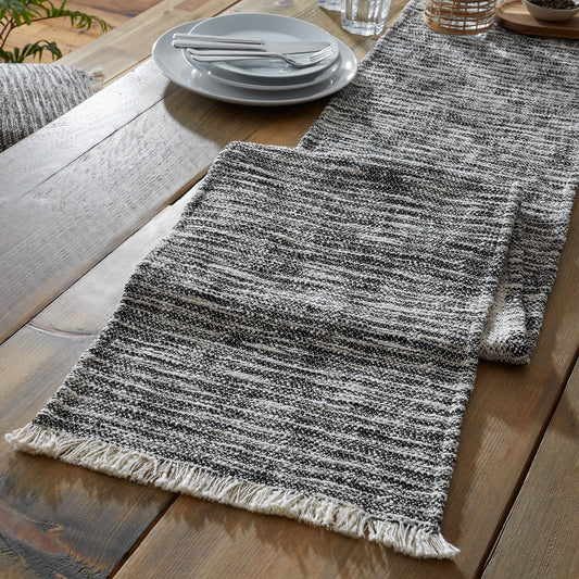 Pineapple Elephant Black Textured Frayed Edge Table Runner
