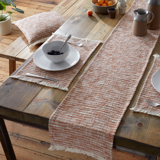 Pineapple Elephant Terracotta Textured Frayed Edge Table Runner