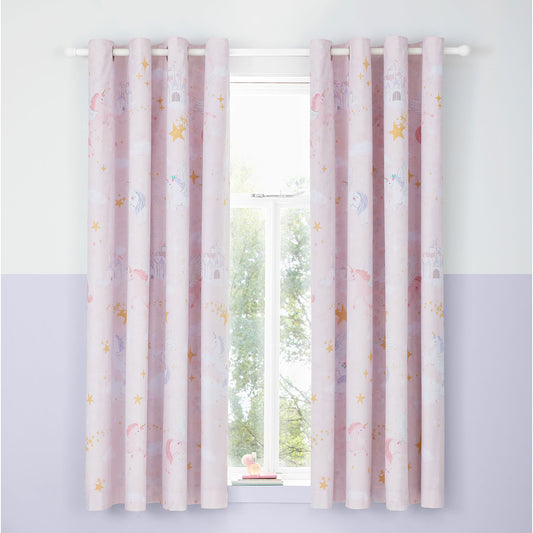 Catherine Lansfield Fairytale Unicorn Pink Reversible Eyelet Curtains