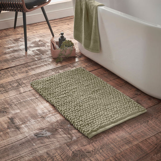 Bianca Aspen Sage Green Bobble Bath Mat
