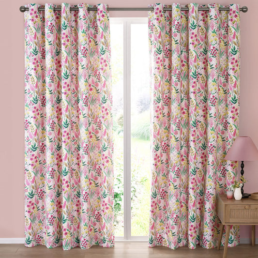 Catherine Lansfield Tilly Pink Floral Fully Reversible Eyelet Curtains