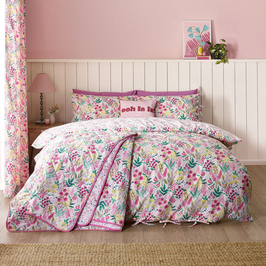 Catherine Lansfield Tilly Pink Floral Reversible Duvet Set
