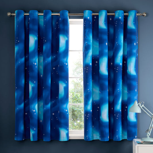 Catherine Lansfield Ombre Stars Blue Fully Reversible Eyelet Curtains