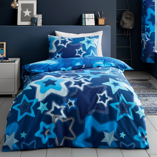Catherine Lansfield Ombre Stars Blue Reversible Duvet Set