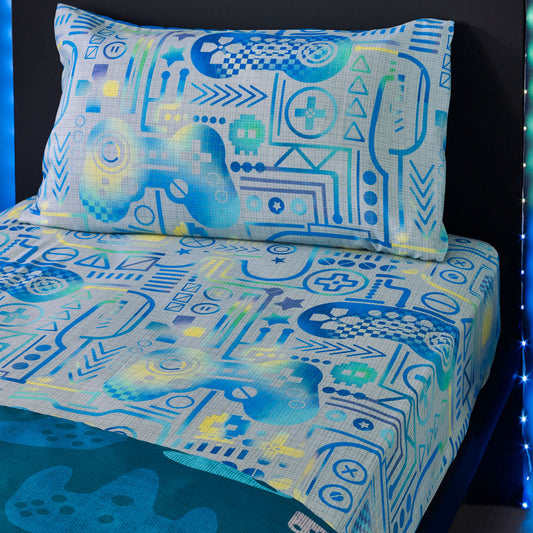 Catherine Lansfield Grey Gamer Grey/Blue Fitted Sheet
