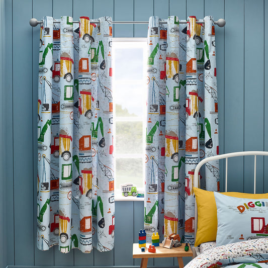 Catherine Lansfield Digger Dreams Reversible Eyelet Curtains
