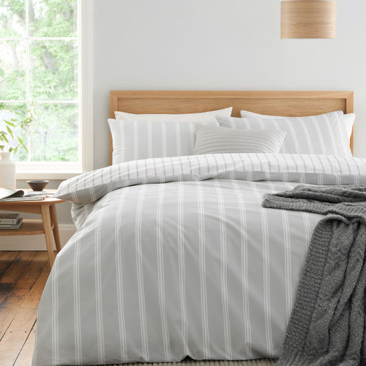 Bianca Ashford Stripe Silver 200TC Cotton Percale Reversible Duvet Set