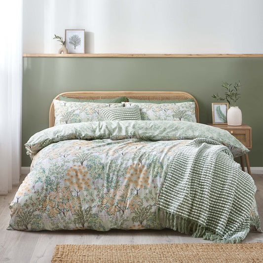 Catherine Lansfield Forest Blossom Green Reversible Duvet Set