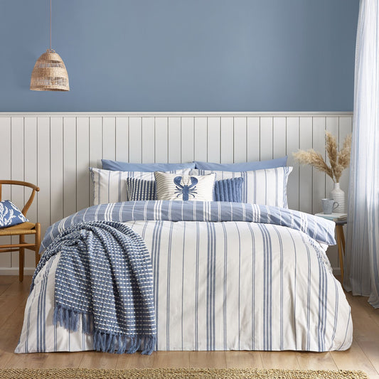 Catherine Lansfield Harbour Stripe Blue Reversible Duvet Set