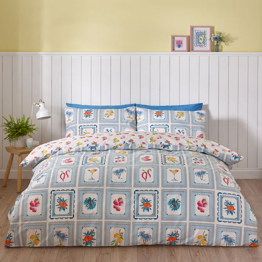 Catherine Lansfield Riviera Blue Tiles Reversible Duvet Set