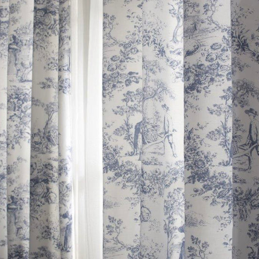 The Lyndon Company Toile Blue Printed Cotton Pencil Pleat Curtains
