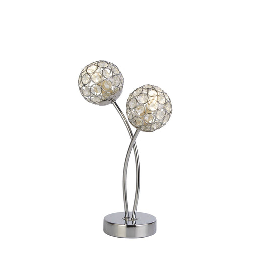 2 Light Chrome Table Lamp With Glass Bead Ball Shade