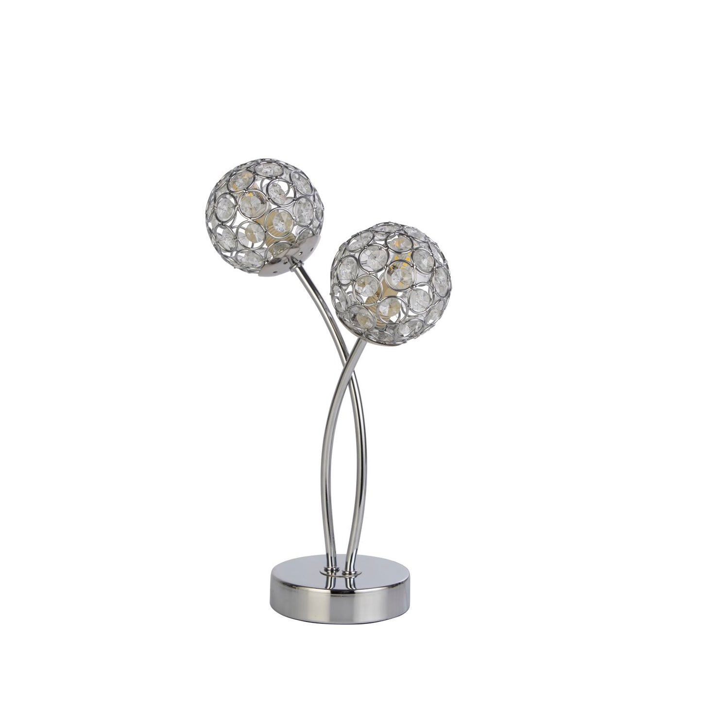 2 Light Chrome Table Lamp With Glass Bead Ball Shade