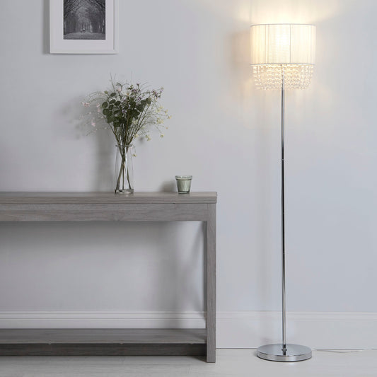 Luna White Floor Lamp with Acrylic Drops