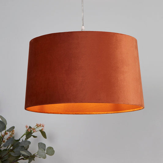 Orange Velour Velvet Tapered Drum Easy Fit Light Shade