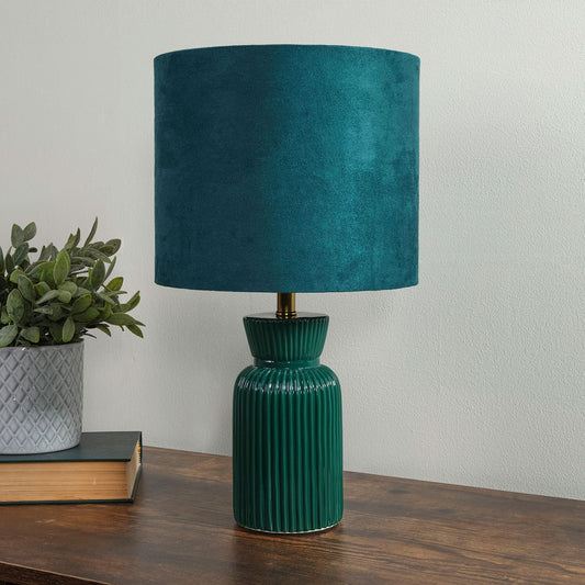 Sapphire Emerald Green Ribbed Ceramic Table Lamp