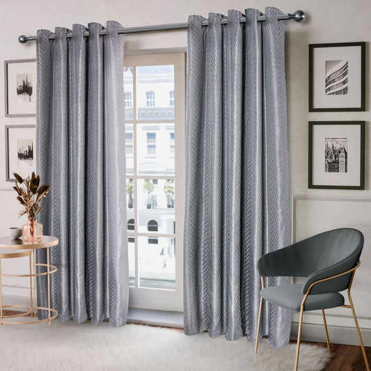 Aura Charcoal Jacquard Eyelet Curtains