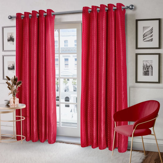 Aura Cranberry Red Jacquard Eyelet Curtains