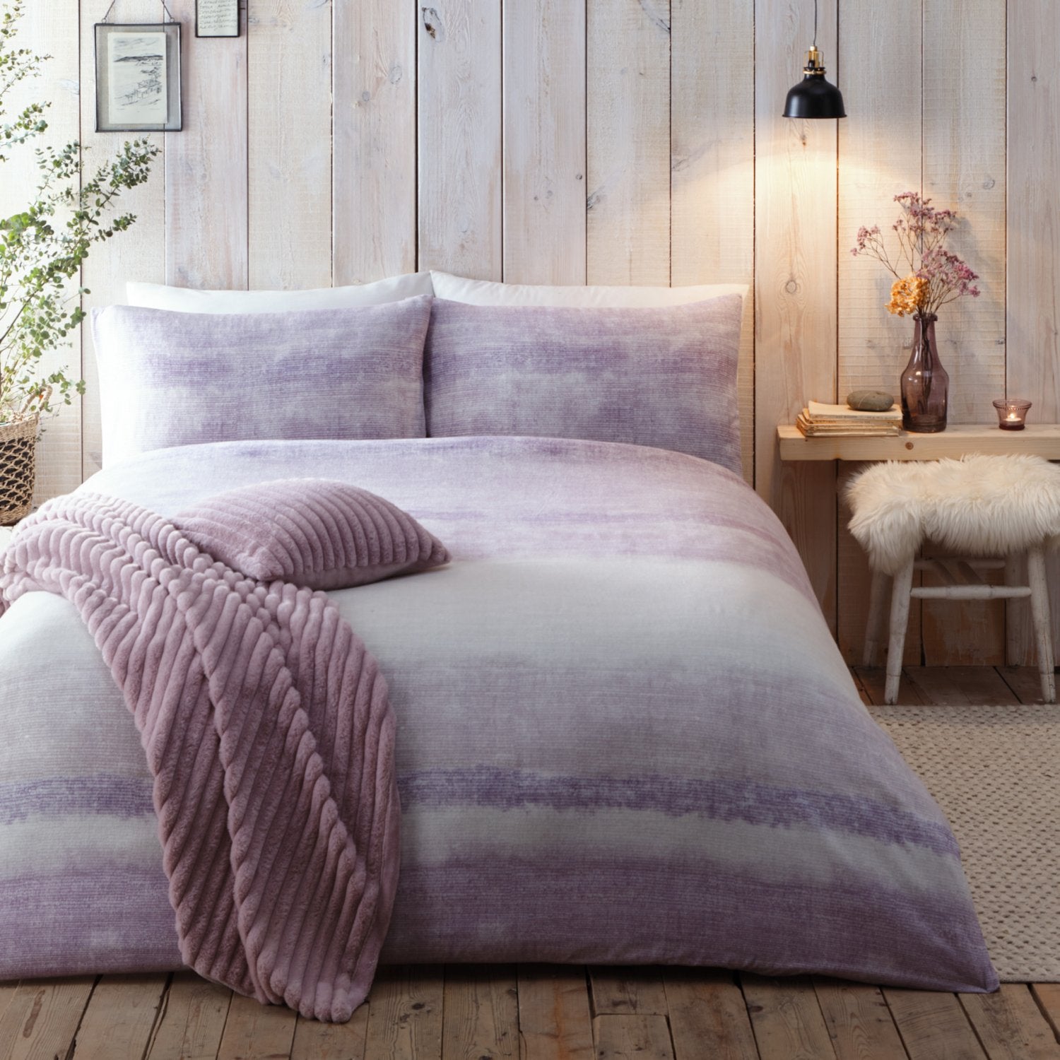 Anson Stripe Mauve Brushed Cotton Duvet Set Julian Charles Home